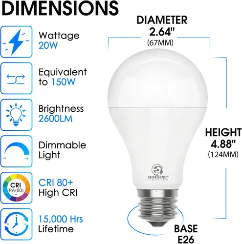 Vista 2 de Paquete de 2 bombillas LED equivalentes a 150 W, regulables, superbrillantes, 2600 lm, blanco suave de 2700 K, bombilla LED A21, base estándar E26