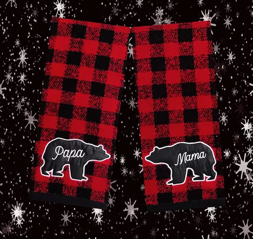 Vista 5 de St Nick Holiday Buffalo - Toallas de mano rústicas a cuadros estilo granja oso mamá papá