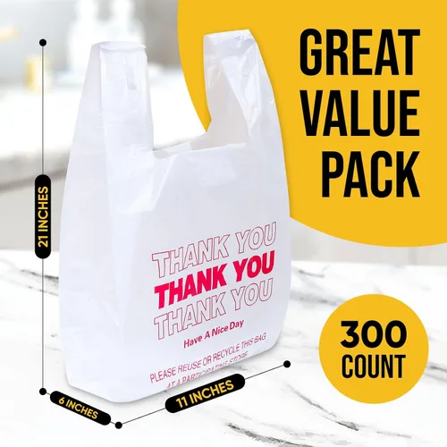 Vista 2 de Bolsas de plástico SheerDelight, 300 unidades de bolsas de agradecimiento, bolsas de plástico con asas para compras, comestibles, bolsa de plástico