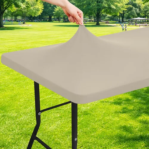 Vista 29 de Moosfor Mantel rectangular de elastano de 4 pies, manteles elásticos ajustables para pícnic, funda elástica y lavable para mesa de patio para Azul