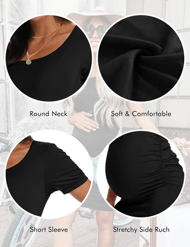 Vista 3 de Peauty - Vestido bodycon de maternidad, con los costados fruncidos, de manga corta y 34, para uso diario y baby shower