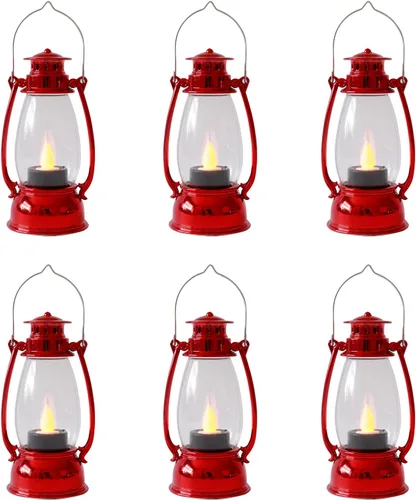 Vista 14 de Mini linternas LED pequeñas de 6 piezas de luces LED doradas decorativas para interiores y exteriores, faroles de vela colgantes para granja, bodas