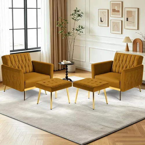 Vista 11 de 2 Pieces Velvet Chairs w/Adjustable Backrest & Ottoman, Baby Blue Azul bebé