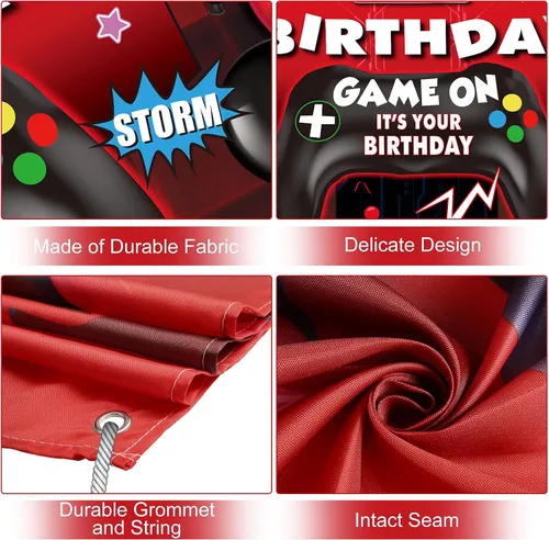 Vista 7 de Sumind Telón de fondo de videojuegos de feliz cumpleaños, decoración de fiesta de videojuegos, telón de fondo de cumpleaños para niños, fondo