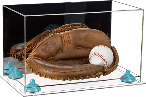 Vista 96 de Better Display Cases Vitrina de guantes de béisbol de acrílico transparente con elevadores negros (A011/V16)