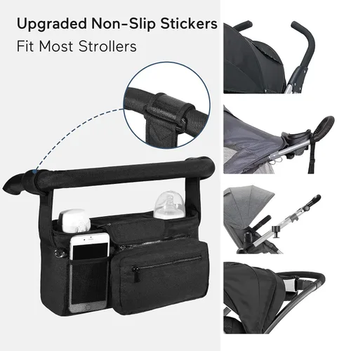 Vista 3 de Momcozy Organizador universal antideslizante para cochecito Portavasos aislado Bolsa desmontable para teléfono y correa de hombro Compatible