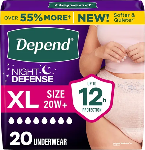 Vista 22 de Depend Night Defense - Pañales para adultos, ropa interior para incontinencia y fugas de vejiga posparto para mujer, desechables, durante la noche