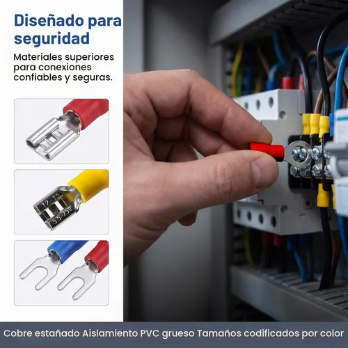 Vista 5 de 300 conectores eléctricos, conectores eléctricos de cable de alambre aislado, anillo de horquilla, desconexión rápida, terminales de crimpado