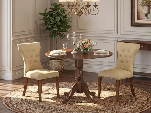 Vista 2 de East West Furniture DLGA3-AWA-03 - Juego de mesa de comedor de 3 piezas que contiene una mesa de cocina redonda con gotas y 2 sillas Parson, 42 x 42