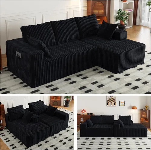 Vista 16 de Cloud - Sofá modular en forma de L con asiento profundo, de espuma viscoelástica comprimida de 3 plazas para sala de estar, sofá modular