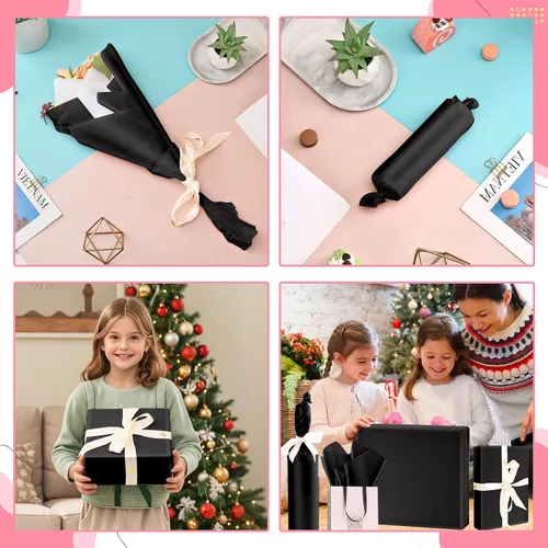 Vista 3 de 50 hojas de papel de seda negro para bolsas de regalo, papel de seda negro a granel para bodas, cumpleaños, proyectos de bricolaje, Halloween