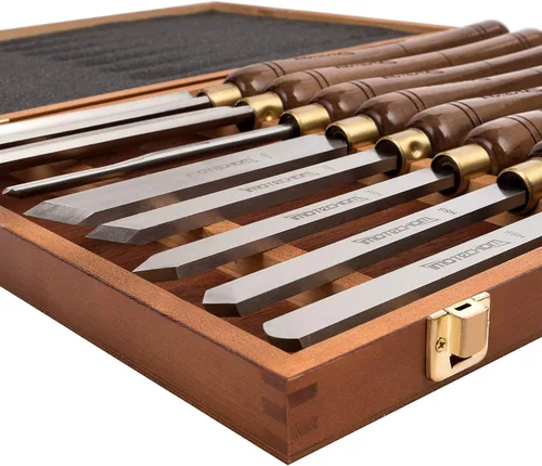 Vista 7 de Juego de 8 piezas de cinceles HSS para torno de madera con caja de madera