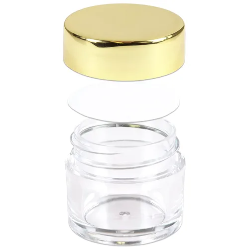 Vista 3 de Beauticom - Tarros redondos de acrílico transparente de pared gruesa a prueba de fugas con tapas doradas para belleza, crema, cosméticos, ungüentos