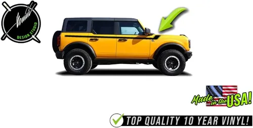 Vista 2 de Calcomanía de rayas de hockey retro (negro brillante, vinilo), compatible con Ford Bronco 2020-2024, 4 puertas, material impermeable