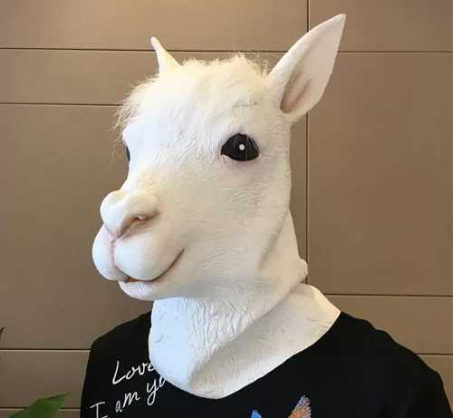 Vista 4 de Divertido disfraz de Alpaca Padan de cabeza de animal para adultos