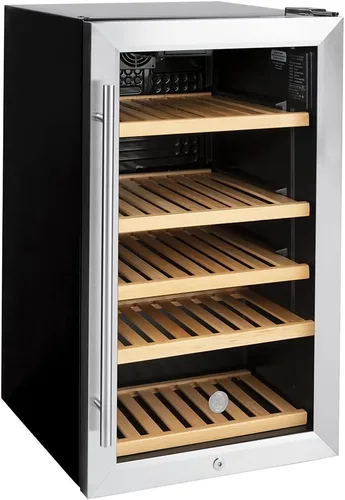 Vista 2 de GE Enfriador de vino y refrigerador de bebidas Mini refrigerador con cerradura y llave incluidas Completo con estantería de roble, exterior