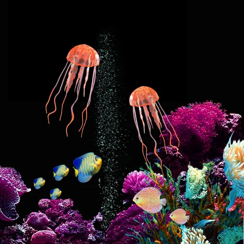 Vista 5 de WishLotus 2 decoraciones de medusas para pecera, adorno de plantas de medusas de simulación, decoraciones brillantes de medusas, decoraciones