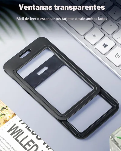 Vista 2 de Uniclife Paquete de 3 Portacarnet Deslizante con Ventanas de Doble Cara Funda Vertical de Plástico Duro Negro Bolsa Protectora de Tarjetas