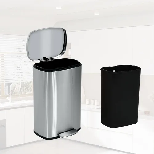 Vista 9 de Basurero de cocina de acero inoxidable de 13 galones con pedal de pie, cubo interior extraíble, resistente a las huellas dactilares, cierre suave