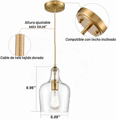 Vista 6 de HYDELITE Lámparas colgantes modernas de oro cepillado de cristal