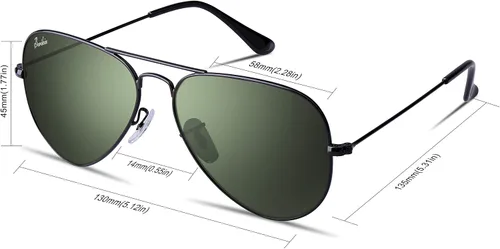 Vista 6 de Berikin Gafas de sol clásicas estilo aviador con revestimiento de espejo para hombres y mujeres, 100% protección UV400, lentes de cristal verde