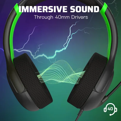 Vista 2 de PDP AIRLITE GLOW Wired Headset Jolt Green For Xbox Series XS, Xbox One, & Windows 1011 PC