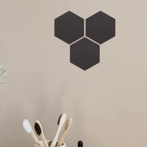 Vista 8 de Tablero de pared hexagonal de fieltro autoadhesivo, 12 unidades, azulejos de notas de boletín absorbentes de sonido para decoración del hogar Negro