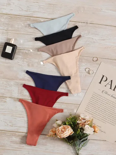 Vista 6 de GORGLITTER Tangas de cuerda transparentes para mujer, espalda en T, tiro bajo, paquete múltiple de bragas