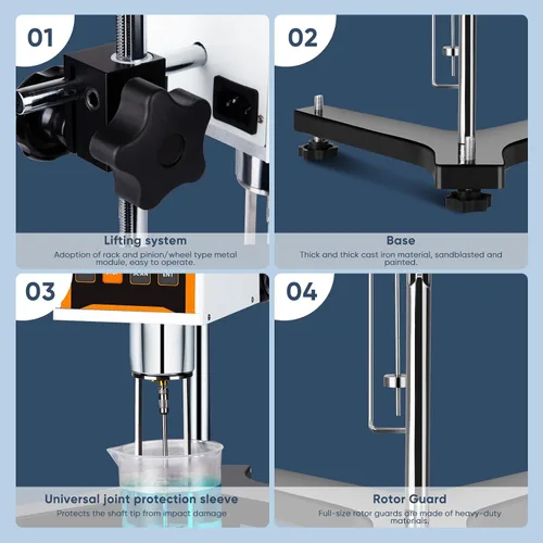Vista 5 de Viscosímetro rotativo digital con 4 rotores y sonda de temperatura, medidor de viscosidad de laboratorio con salida de datos para tintas, pinturas