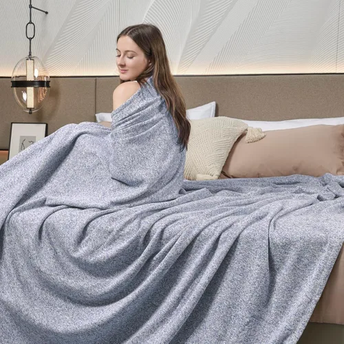 Vista 5 de KAWAHOME - Manta de punto para verano, ligera, transpirable, peluda, de jersey para sofá o cama