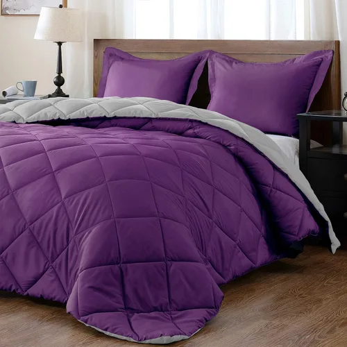 Vista 21 de Juego de edredón reversible alternativo de 5 piezas (rojo/rosa, Queen (88 x 88 pulgadas), 1 edredón con 4 fundas de almohada, algodón suave, 1000