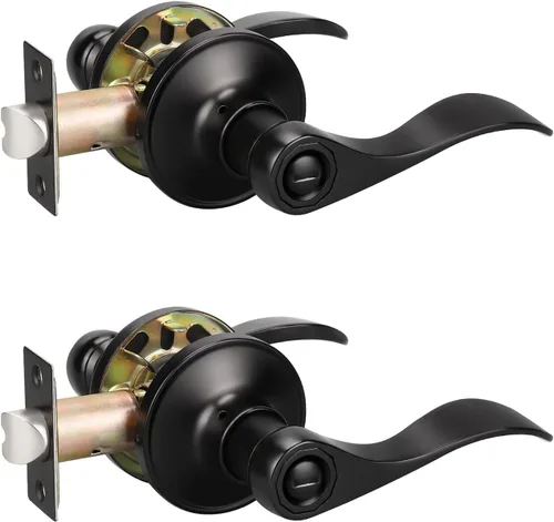 Vista 11 de KNOBWELL Paquete de 1 manija de puerta negra moderna con cerradura de giro para el pulgar en el interior, manijas de puerta de privacidad negras