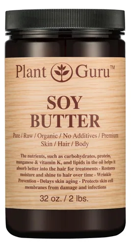 Vista 3 de Mantequilla corporal de soja, 4 onzas, 100% pura, cruda, fresca, natural, prensada en frío. Hidratante para la piel, cuerpo y cabello, cremas