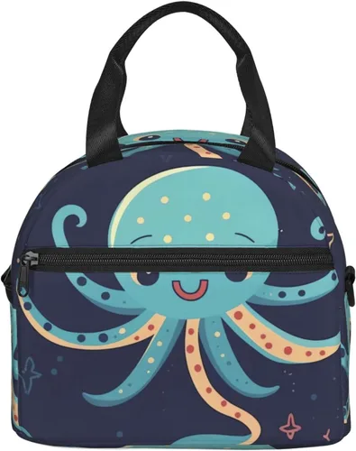 Vista 9 de Bolsa de almuerzo de pulpo de dibujos animados para mujer, lonchera aislante, bolsa de almuerzo impermeable