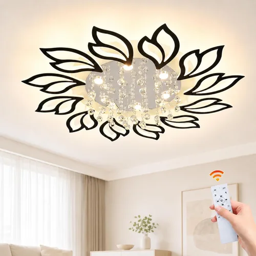 Vista 18 de Garwarm Lámpara de Techo Moderna, Candelabro LED Regulable de 23.6" Empotrado en el Techo, Control Remoto Lámpara de Hoja Acrílica Blanca para Sala