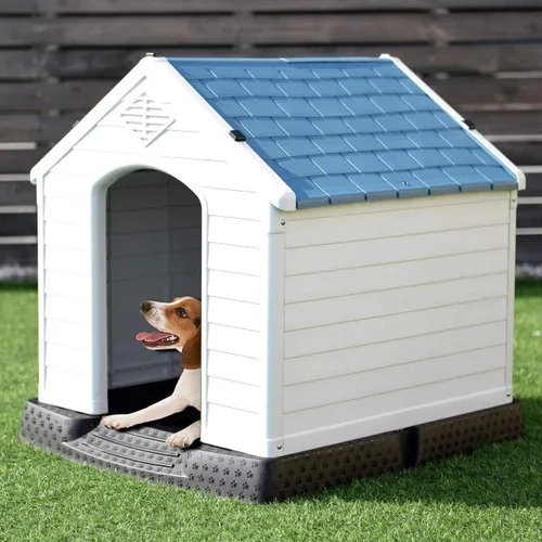 Vista 10 de Casa para perros pequeños, casas para perros para interiores y exteriores, con rejillas de ventilación y suelo elevado, 27.5 x 25.5 x 28 pulgadas