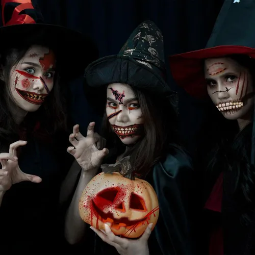 Vista 5 de Maquillaje de broma de Halloween, tatuaje temporal, 26 piezas de tatuajes temporales de Halloween para adultos, tatuajes de boca de Halloween