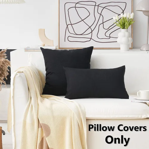 Vista 2 de Home Brilliant Fundas de Almohada de Lino con Forro para Cojines Decorativos de Otoño de Arpillera, Juego de 2, 16 x 16 pulgadas, Negro