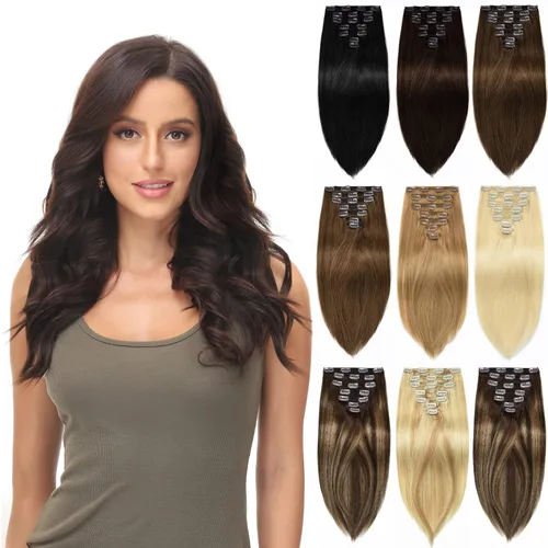 Vista 9 de Rosebud - Extensiones de cabello humano remy con clip, 8 unidades, 18 clips de 14 - 22 pulgadas