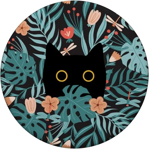 Vista 3 de Gato negro en flores botánicas patrón floral verde lindo gato PopSockets estándar PopGrip