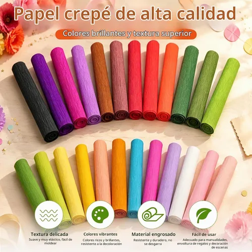 Vista 3 de 24 Colors Crepe Paper Roll 10 X 98inch Papel Crepe Video Tutorial