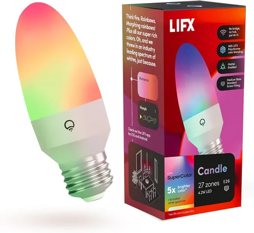 Vista 9 de LIFX Bombilla LED inteligente E12 color de vela Wi-Fi, policromo, regulable multizona, sin necesidad de concentrador, aplicación y control de voz