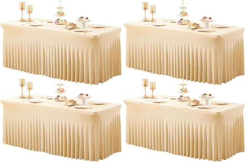 Vista 63 de Paquete de 1 manteles azul bebé para mesas rectangulares de 4 pies, cubiertas de mesa de spandex elástico de una pieza resistentes a las arrugas