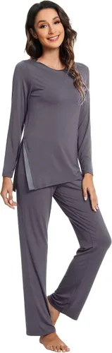 Vista 19 de WiWi Conjunto de pijama para mujer, súper suave, manga larga, ropa de dormir, ropa de dormir, ropa de descanso, viscosa de bambú, S-XXL A-aqua