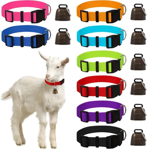 Vista 8 de Juego de 4 collares de cabra con campana, collar de nailon ajustable y campanas de cobre para pastoreo, animales de granja, antipérdida