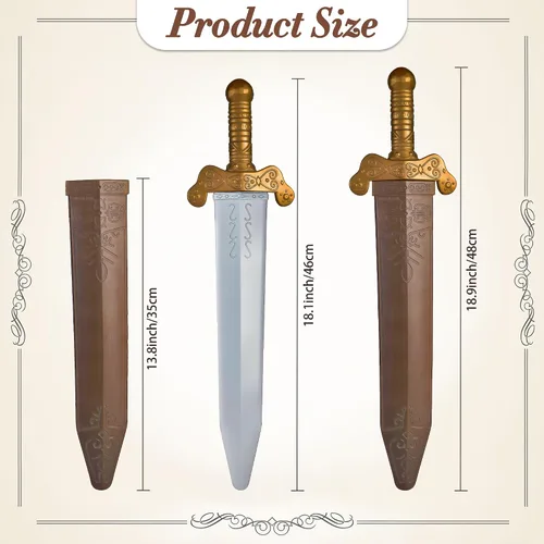 Vista 2 de 2 espadas romanas de juguete de plástico con funda, espada medieval de caballero hueca, espadas de guerrero romano de oro, espadas falsas
