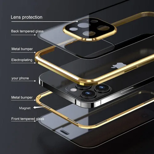 Vista 3 de Funda magnética para iPhone 13 Pro Max de 360 grados de cuerpo completo, lente de cámara integrada y protector de pantalla, color negro