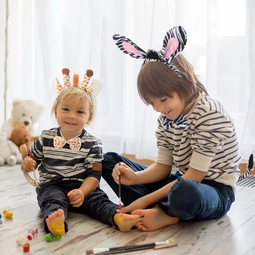 Vista 4 de 2 Sets Animal Costume Set Lion Tiger Zebra Giraffe Leopard Elephant Costume Accessory Include Ears Headband Bow Tie Tail