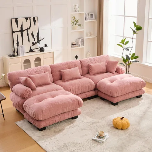 Vista 30 de Sofá modular en forma de U de 118 pulgadas con 2 otomanas, sofá de nube de terciopelo peletizado con almohadas de apoyabrazos de refuerzo, cómodo