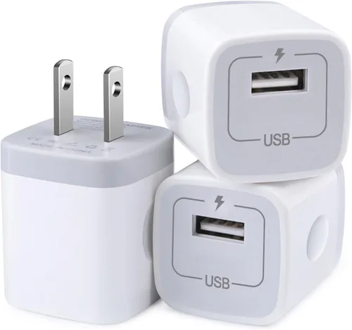 Vista 10 de Cargador de pared USB, bloque de carga, paquete de 3 cajas de cubo de carga de 1A/5V, enchufe de cargador USB de un solo puerto para iPhone 17e 17
